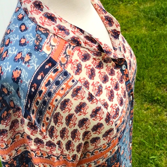 Free People Caravan Patchwork Printed Button Front Rayon Blouse Size Medium - Picture 3 of 15